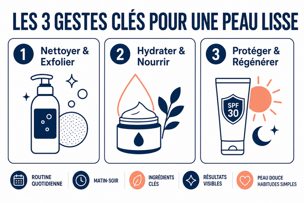 Les 3 gestes clés pour une peau lisse