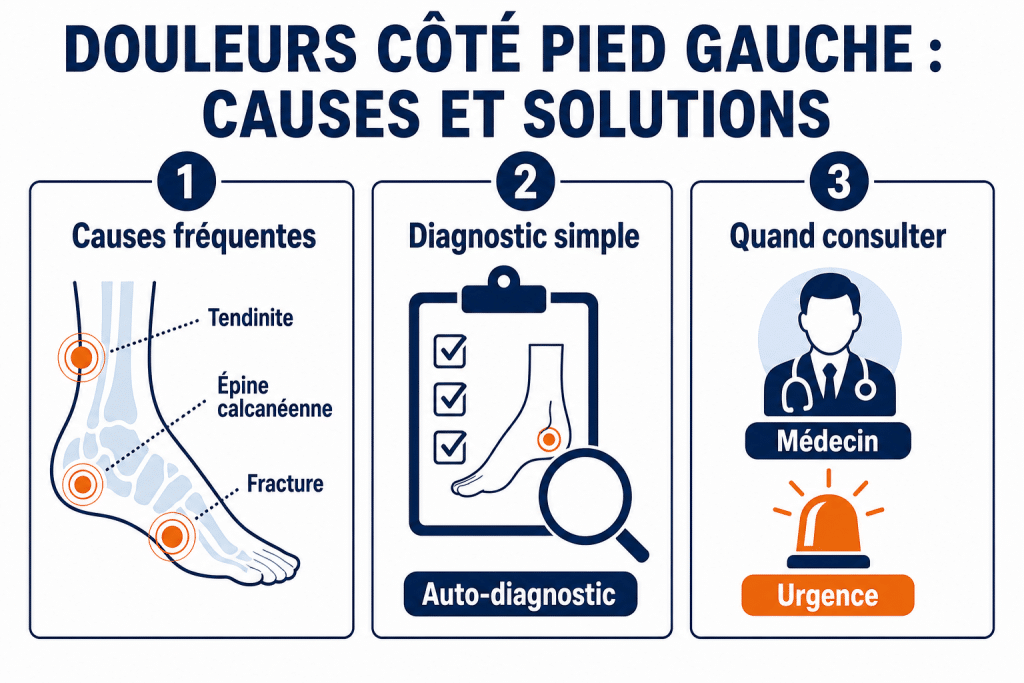 Douleurs côté pied gauche : causes et solutions