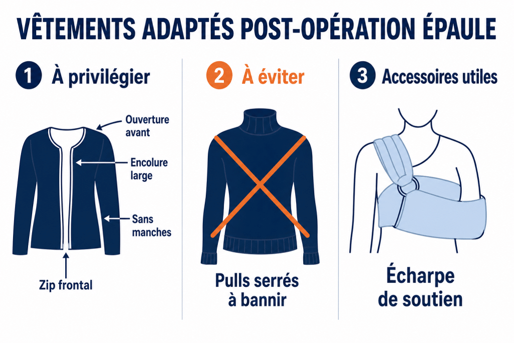 Vêtements adaptés post-opération épaule
