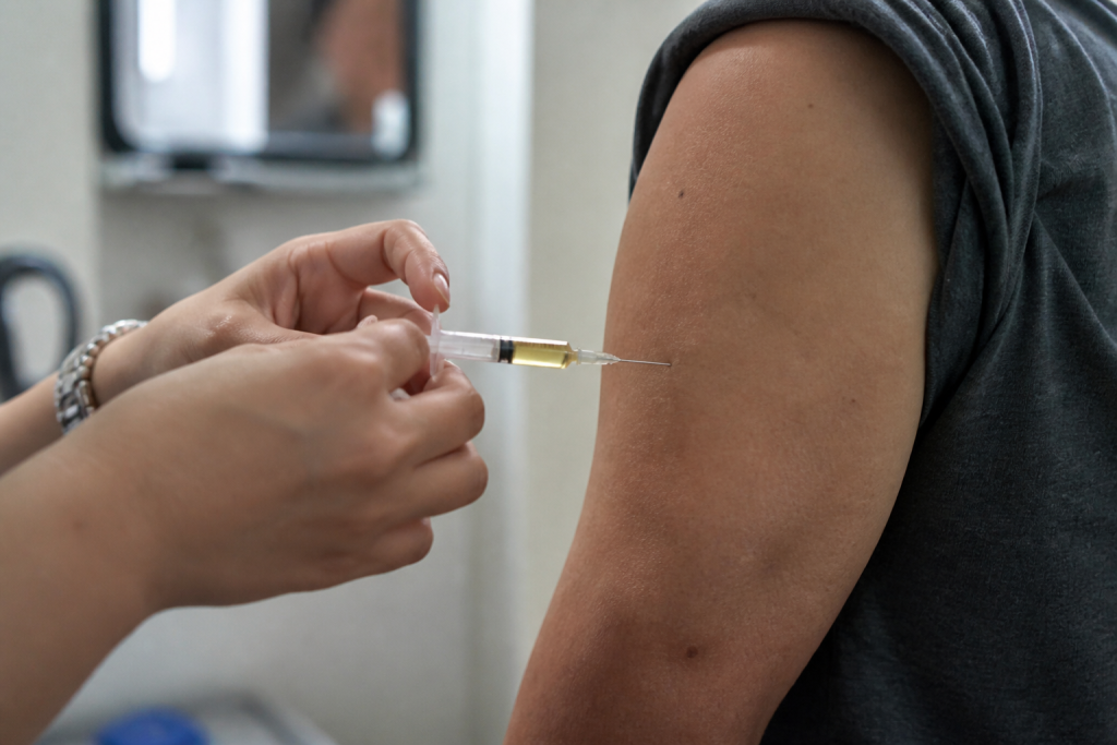 Seringue injectant vitamine directement dans le muscle
